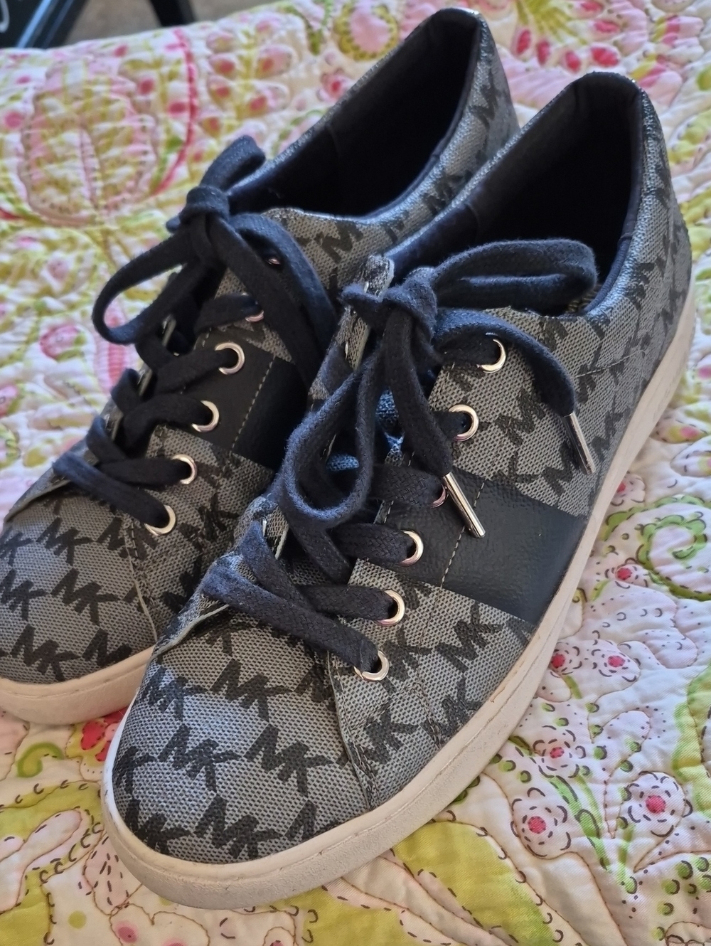 MK-Pattern Grey Canvas Lace-Up Sneakers 9 1/2B